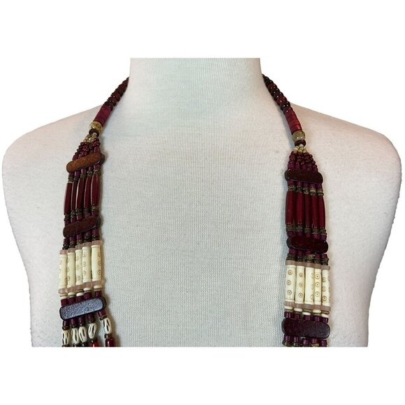 Chicos Multi-Strand Wooden Beaded Bib Necklace Pagi Cherry Style NWT - Picture 3 of 5